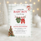 Merry Little Boy Gingham Christmas Baby Shower 招待状