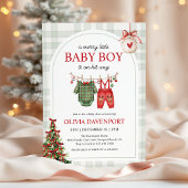 Merry Little Boy Gingham Christmas Baby Shower 招待状