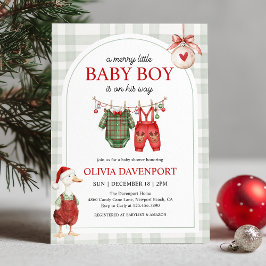 Merry Little Boy Goose Christmas Baby Shower 招待状