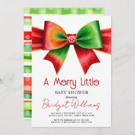 Merry Little Christmas Baby shower red, green bow 招待状