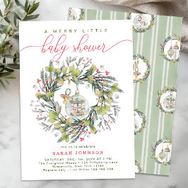 Merry Little Christmas Baby Shower Wreath 招待状