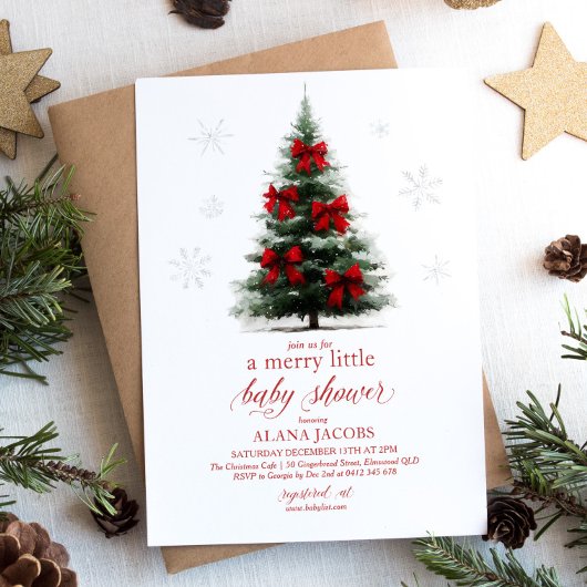 Merry Little Christmas Baby Shower Xmas Tree 招待状