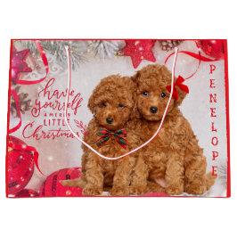 Merry Little Christmas Poodle Puppies Personalized ラージペーパーバッグ
