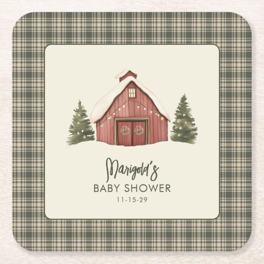 Merry Little Christmas Rustic Baby Shower  スクエアペーパーコースター (正面)