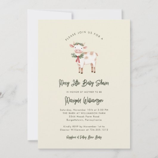 Merry Little Christmas Rustic Baby Shower 招待状 (正面)