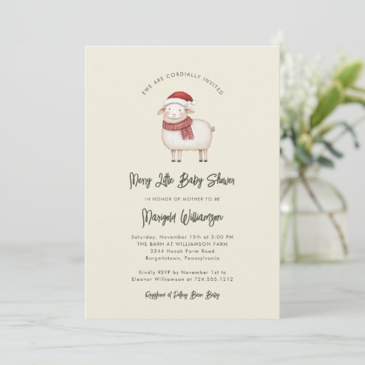Merry Little Christmas Rustic Baby Shower 招待状 (スタンド正面)
