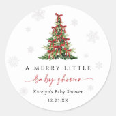 Merry Little Christmas Tree Baby Shower ラウンドシール (正面)
