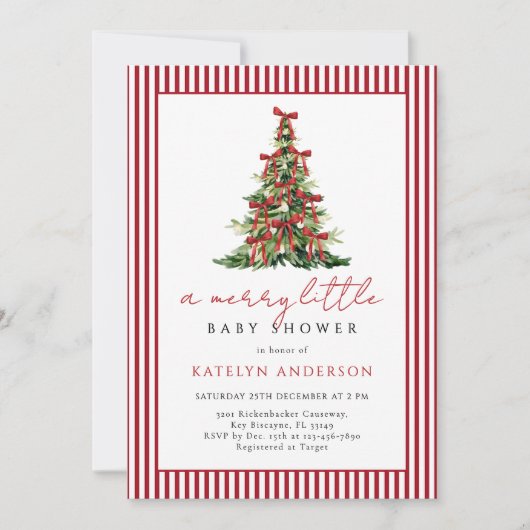 Merry Little Christmas Tree Baby Shower 招待状 (正面)