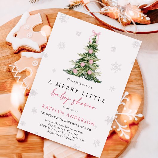 Merry Little Christmas Tree Baby Shower  招待状