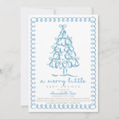 Merry Little Christmas Tree Blue Baby Shower 招待状 (正面)