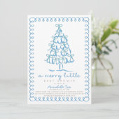 Merry Little Christmas Tree Blue Baby Shower 招待状 (スタンド正面)