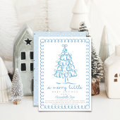 Merry Little Christmas Tree Blue Baby Shower 招待状
