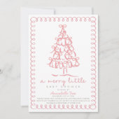 Merry Little Christmas Tree Pink Baby Shower 招待状 (正面)