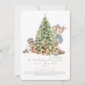 Merry Little Christmas Woodland Animal Baby Shower 招待状 (正面)