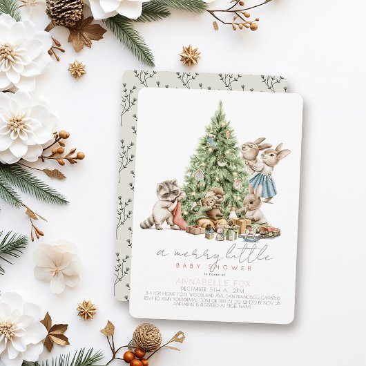 Merry Little Christmas Woodland Animal Baby Shower 招待状