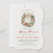 Merry Little Christmas Wreath Baby Shower 招待状 (正面)