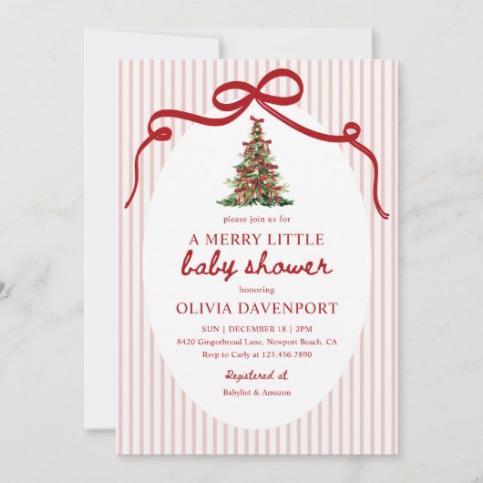 Merry Little Coquette Christmas Tree Baby Shower 招待状 (正面)