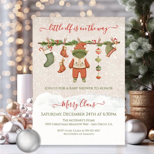 Merry little Elf Christmas Baby Shower 招待状