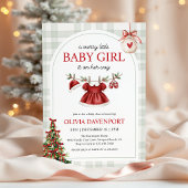 Merry Little Girl Gingham Christmas Baby Shower 招待状