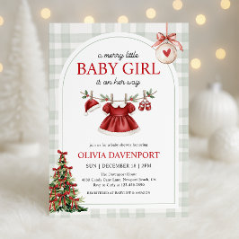 Merry Little Girl Gingham Christmas Baby Shower 招待状