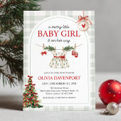 Merry Little Girl Gingham Christmas Baby Shower 招待状