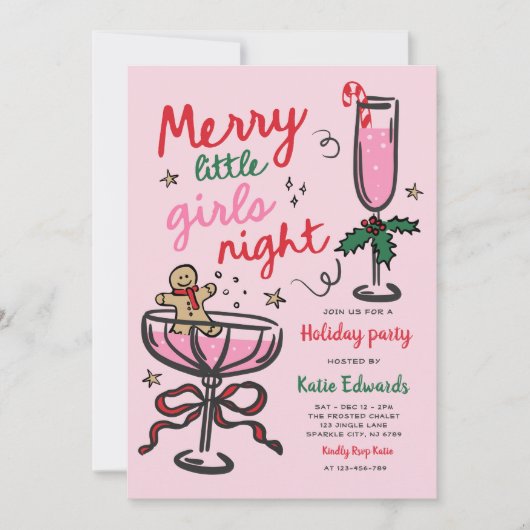 Merry Little Girls Night Christmas Cocktail Party 招待状 (正面)