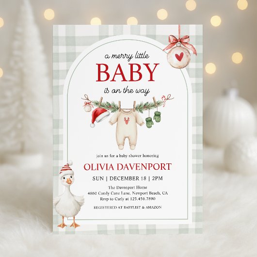 Merry Little Goose Storybook Christmas Baby Shower 招待状