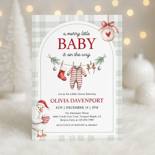 Merry Little Goose Storybook Christmas Baby Shower 招待状