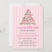 Merry Little Pink Bow Christmas Girl Baby Shower 招待状 (正面)