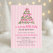 Merry Little Pink Bow Christmas Girl Baby Shower 招待状