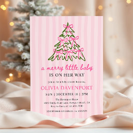 Merry Little Pink Bow Christmas Girl Baby Shower 招待状
