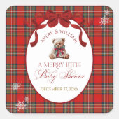 Merry Little Red Bow Christmas Plaid  スクエアシール (正面)