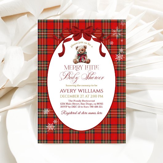 Merry Little Red Bow Christmas Plaid  招待状