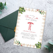 Merry Little Red Bow Gingham Baby Shower 招待状