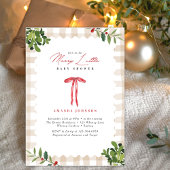 Merry Little Red Bow Gingham Baby Shower 招待状