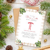 Merry Little Red Bow Gingham Baby Shower 招待状