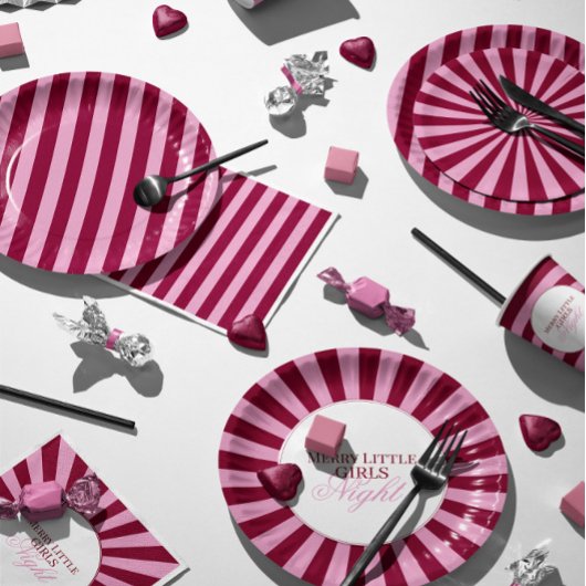 Merry little red stripe Christmas Party Plate ペーパープレート