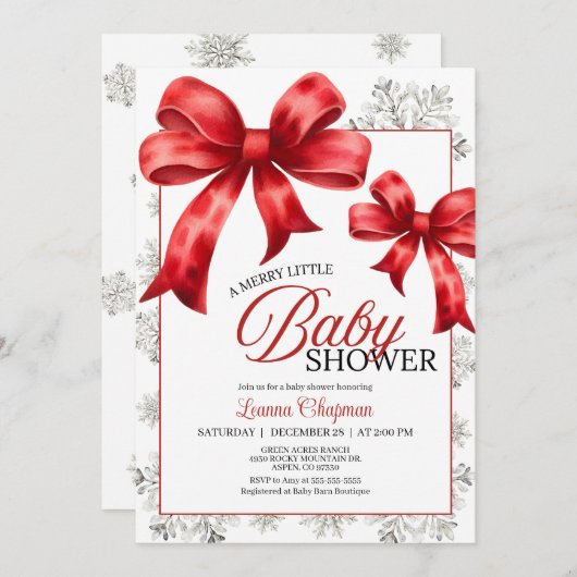 Merry little Snowy Winter Baby Shower Invitation  招待状 (正面/裏面)