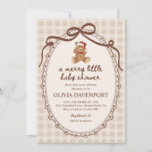 Merry Little Teddy Bear Christmas Baby Shower 招待状 (正面)