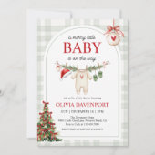 Merry Little Winter Gingham Christmas Baby Shower 招待状 (正面)