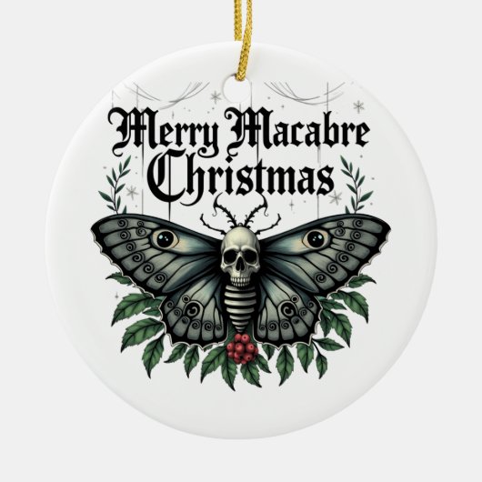 Merry Macabre Christmas Skull Moth Ornament セラミックオーナメント (正面)