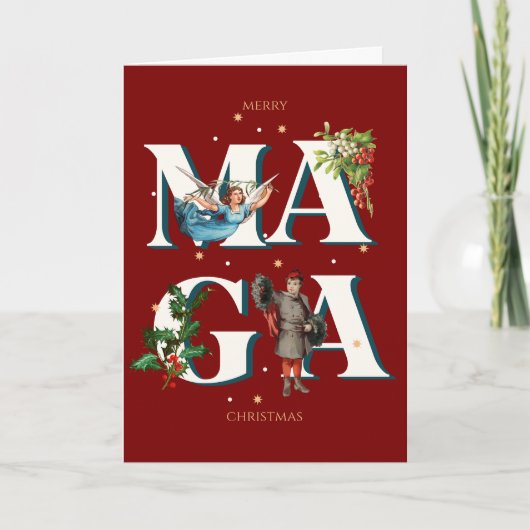 Merry MAGA Christmas Card Custom Message Patriotic カード (正面)