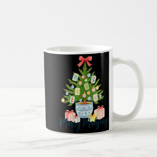 Merry Mahjong Christmas Tree Chinoiserie Holiday コーヒーマグカップ (右)