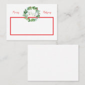 Merry Mahjong Watercolor Christmas Wreath プレイスカード (正面/裏面)