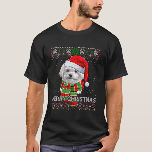 Merry Maltese Santa Ugly Tシャツ (正面)