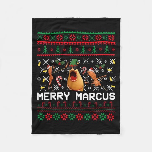 Merry Marcus Ugly Christmas Sweater Funny The Worm フリースブランケット (正面)