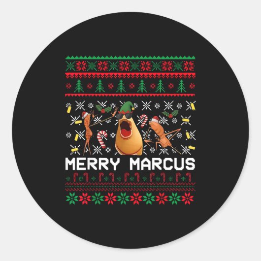 Merry Marcus Ugly Christmas Sweater Funny The Worm ラウンドシール (正面)