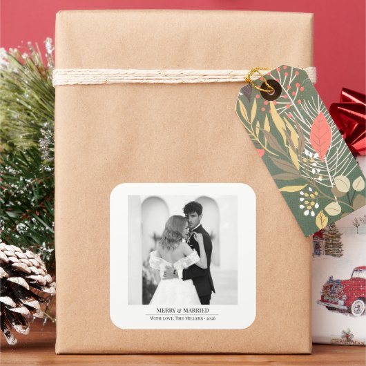 Merry & Married - 結婚したてのカップルのためのクリスマスパーソナルギフト スクエアシール (クリスマス)
