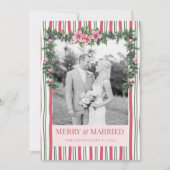 Merry & Married Christmas Garland Striped Photo シーズンカード (正面)