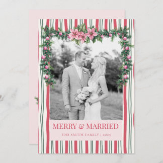 Merry & Married Christmas Garland Striped Photo シーズンカード